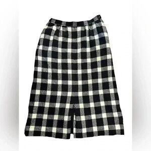 VINTAGE MISS PENDLETON WOOL BLACK & WHITE BUFFALO PLAID PENCIL SKIRT USA MADE